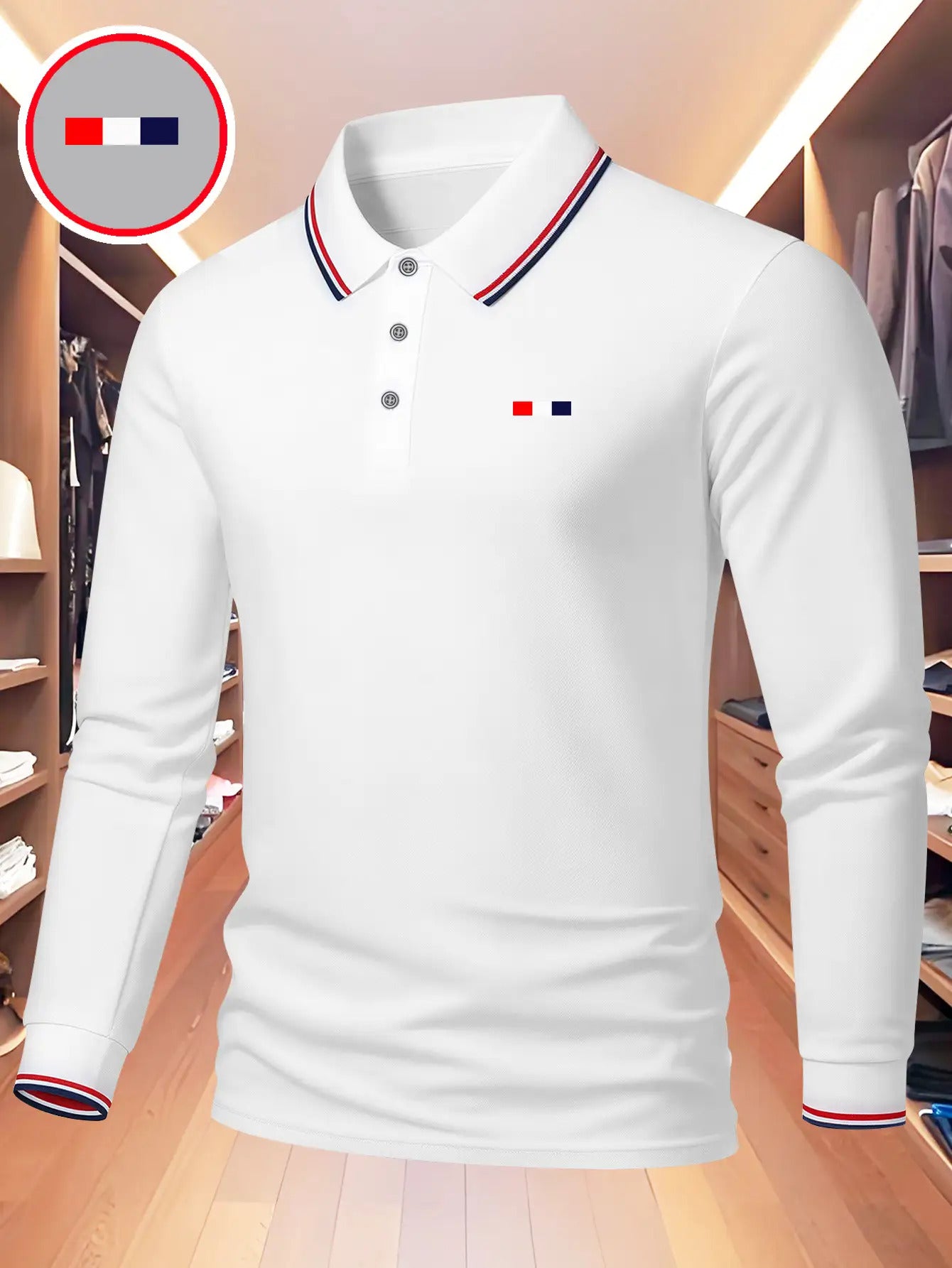 Men'S Slim-Fit All-Season Long-Sleeve Shirt - Full-Body Print with French Flag Design, Turn- Collar & Red/White Piping - Breathable for Golf, Business Casual & Casual Attire - Versatile Workwear & Outdoor Sports Shirt - Ideal