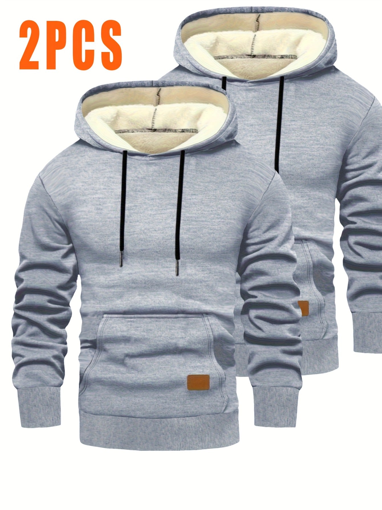 2pcs Men'S Hooded Sweaters - Pullover Hoodies with Kangaroo Pocket, Machine Washable Loose Fit Casual & Formal Wear, Black & Grey/White Solid Color Layering Essentials for Autumn/Winter, Warm Full-Zip Hooded Sweater for Daily