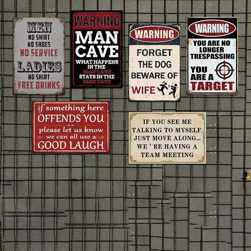 6pcs Funny Metal Tin Sign – Sarcasm Signs Humorous Quote Sign, Wall Art for Man Caves, Home Offices, Pubs, Clubs, Bars,8x12in
