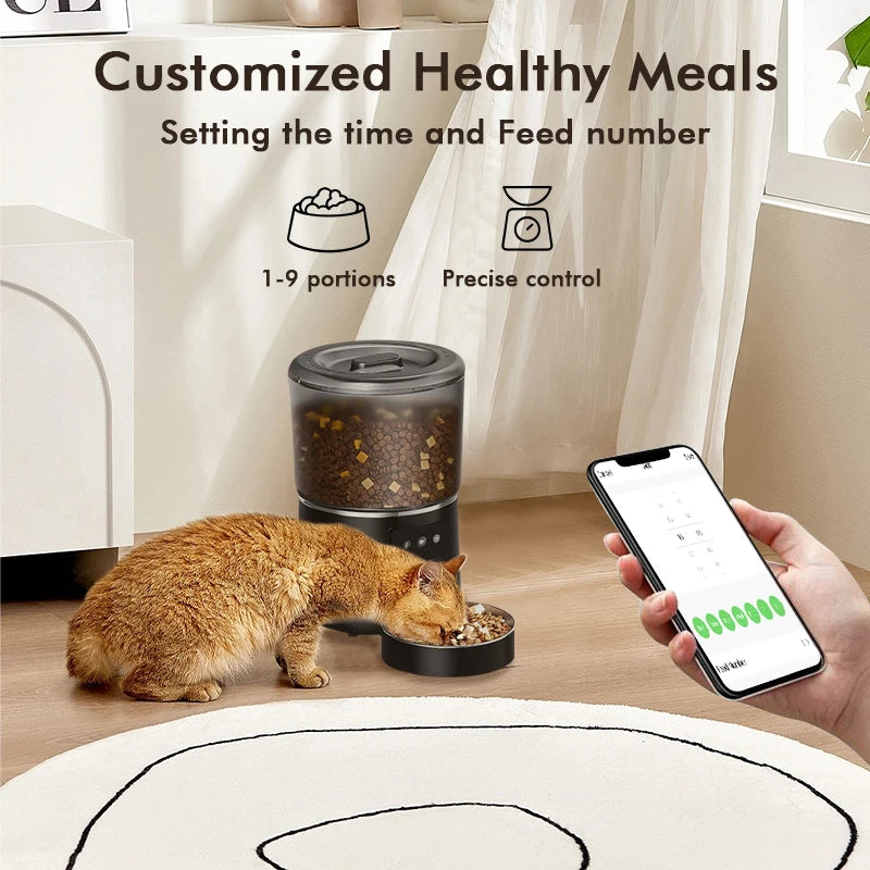 NPET 4L Smart Pet Feeder Automatic for Cats/Dogs with Stainless Steel Bowl - Customizable 1-9 Portions Food Dispenser with Timer