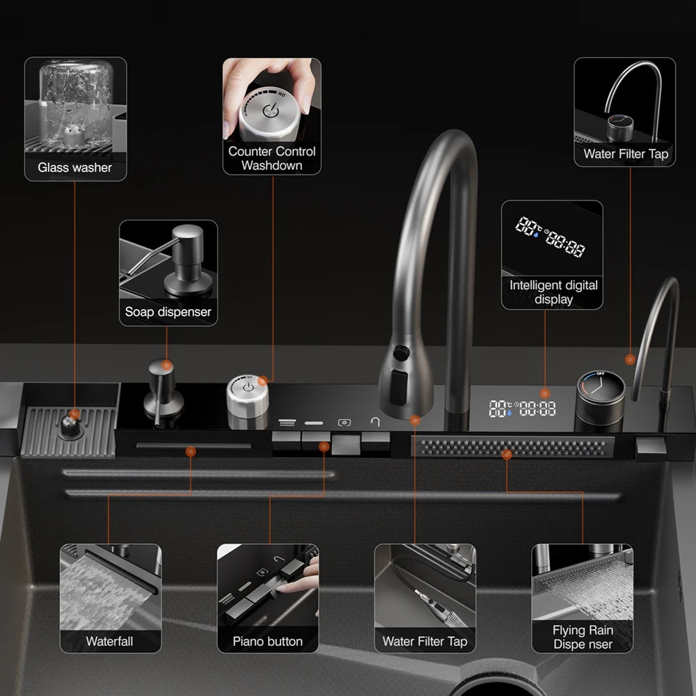 33x22 Inch Nano Black Household Kitchen Sink Workstation