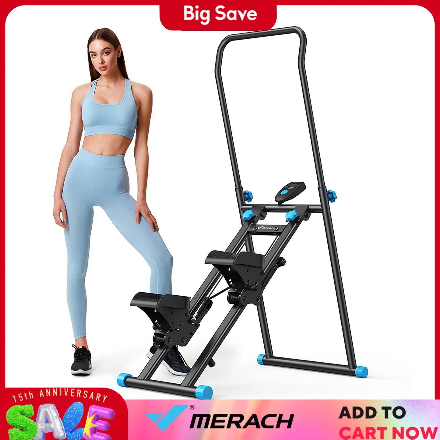 Merach Stair Stepper Home Gym Vertical Climber Compact Folding Full Body Workout Cardio Machine Black White Metal 300 Pounds Capacity