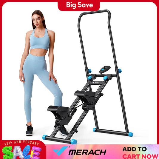Merach Stair Stepper Home Gym Vertical Climber Compact Folding Full Body Workout Cardio Machine Black White Metal 300 Pounds Capacity