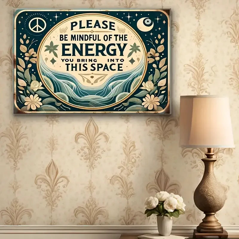 Retro Style Metal Sign 'Please Pay Attention to Energy' Room Decor Aluminum Sheet Metal Plaque Eye-catching Wall Art