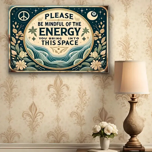 Retro Style Metal Sign 'Please Pay Attention to Energy' Room Decor Aluminum Sheet Metal Plaque Eye-catching Wall Art