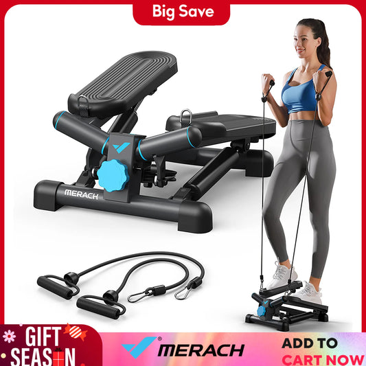 Merach Mini Stepper Black Twist Stair Stepper with Resistance Band 330 Pounds Capacity Fitness Equipment for Legs Muscles