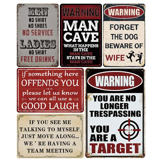 6pcs Funny Metal Tin Sign – Sarcasm Signs Humorous Quote Sign, Wall Art for Man Caves, Home Offices, Pubs, Clubs, Bars,8x12in