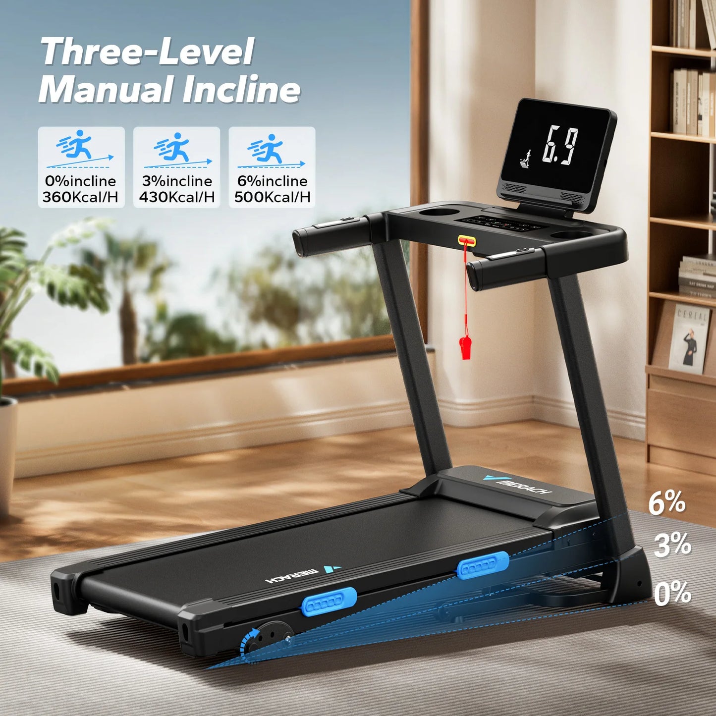 Merach Foldable Treadmill T12B1 Black Electric Home Use Multifunctional Double Deck Silicone Shock Cushion Heart Rate Monitoring