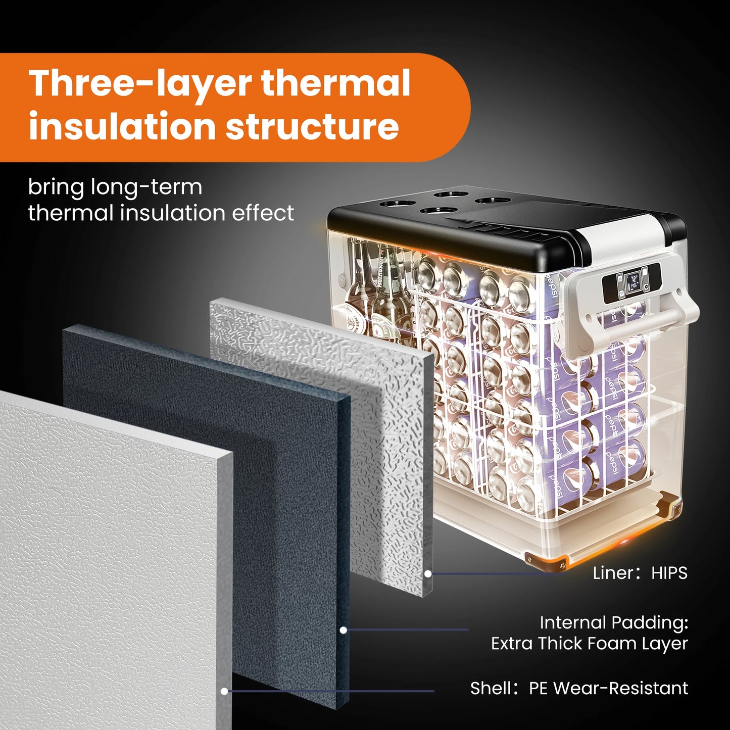 SIMZLIFE 55L Dual Zone Car Refrigerator 12/24V DC Portable Compressor Cooler Fridge Freezer for Camping Travel Truck