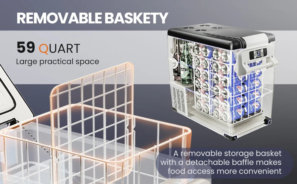 SIMZLIFE 55L Dual Zone Car Refrigerator 12/24V DC Portable Compressor Cooler Fridge Freezer for Camping Travel Truck