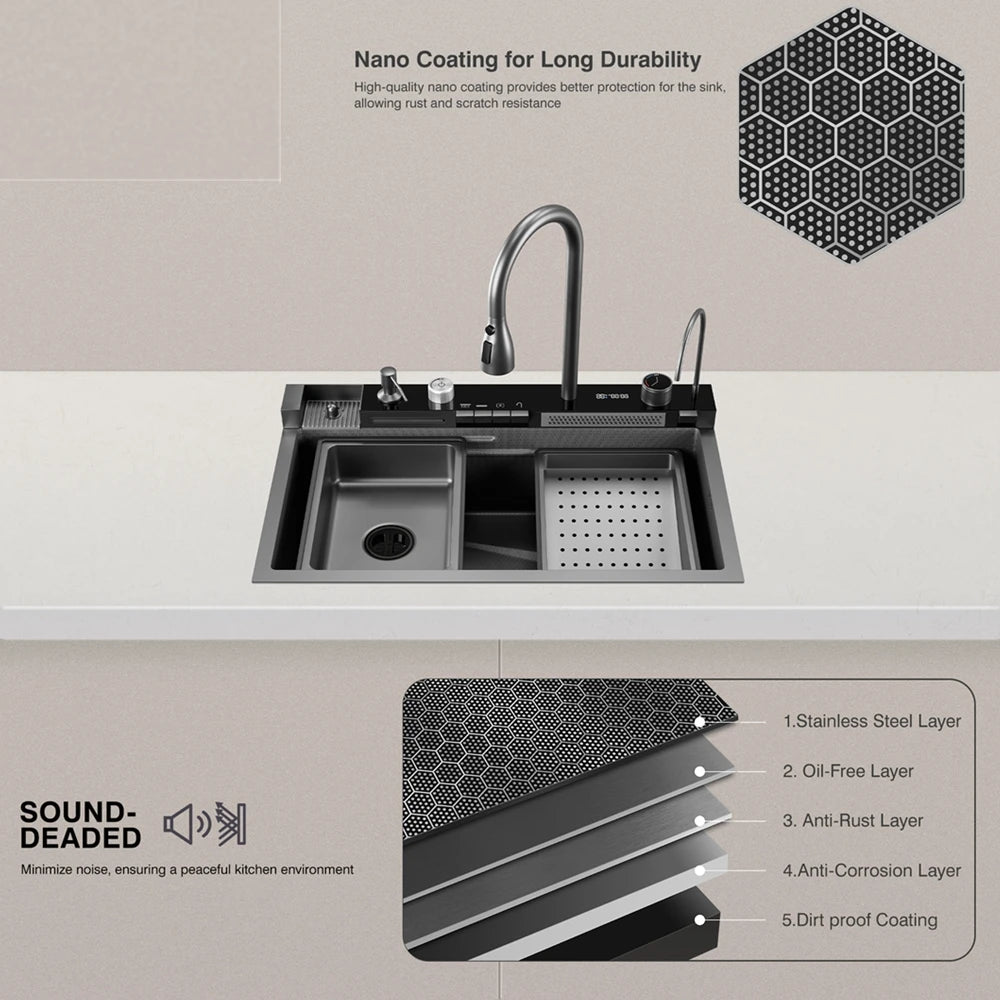 33x22 Inch Nano Black Household Kitchen Sink Workstation