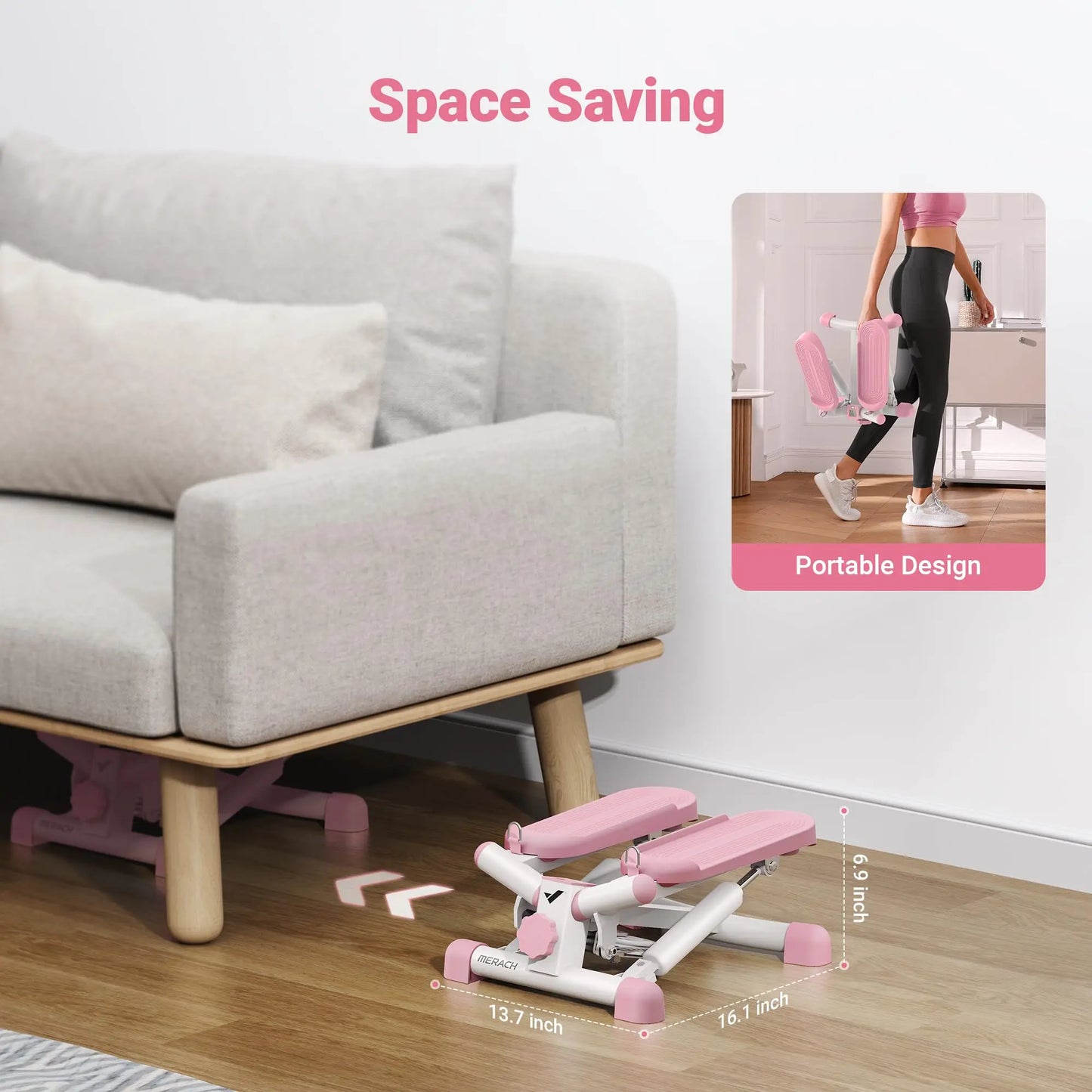 Merach Mini Stepper Black Twist Stair Stepper with Resistance Band 330 Pounds Capacity Fitness Equipment for Legs Muscles