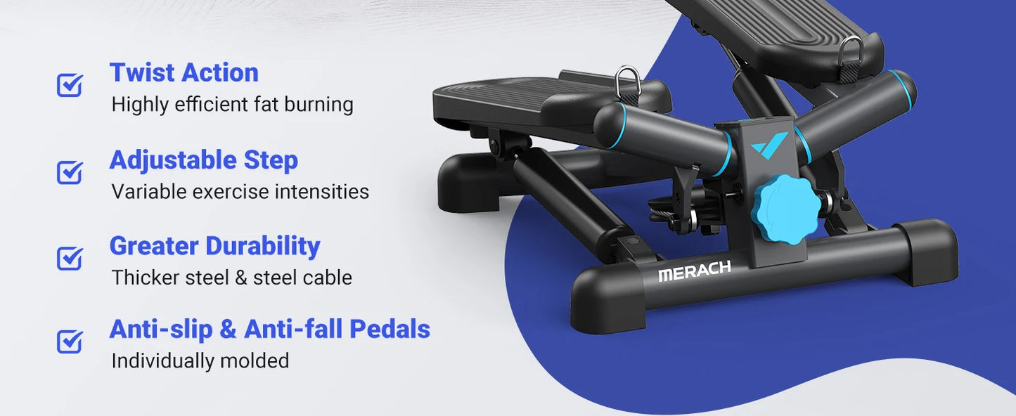 Merach Mini Stepper Black Twist Stair Stepper with Resistance Band 330 Pounds Capacity Fitness Equipment for Legs Muscles