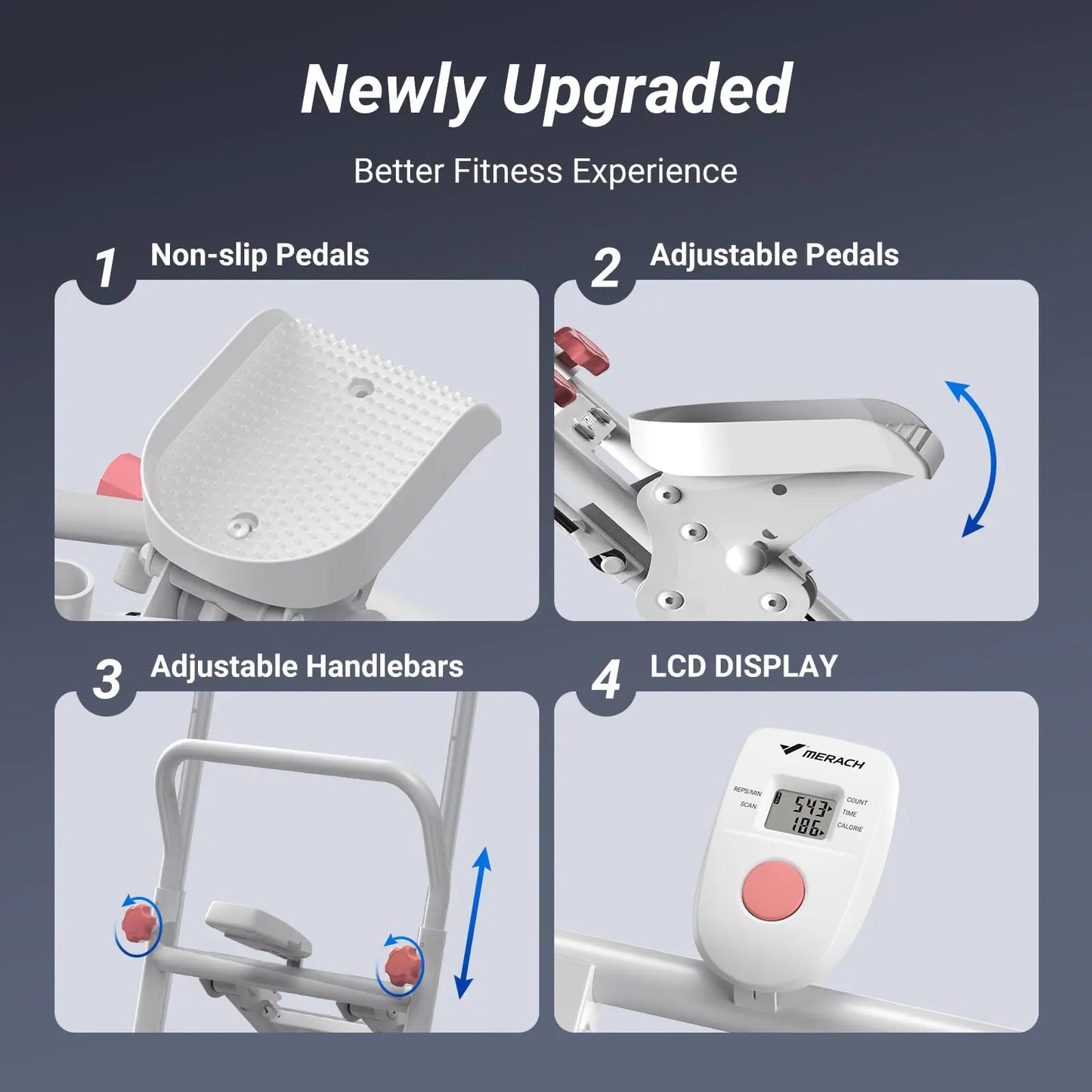 Merach Stair Stepper Home Gym Vertical Climber Compact Folding Full Body Workout Cardio Machine Black White Metal 300 Pounds Capacity