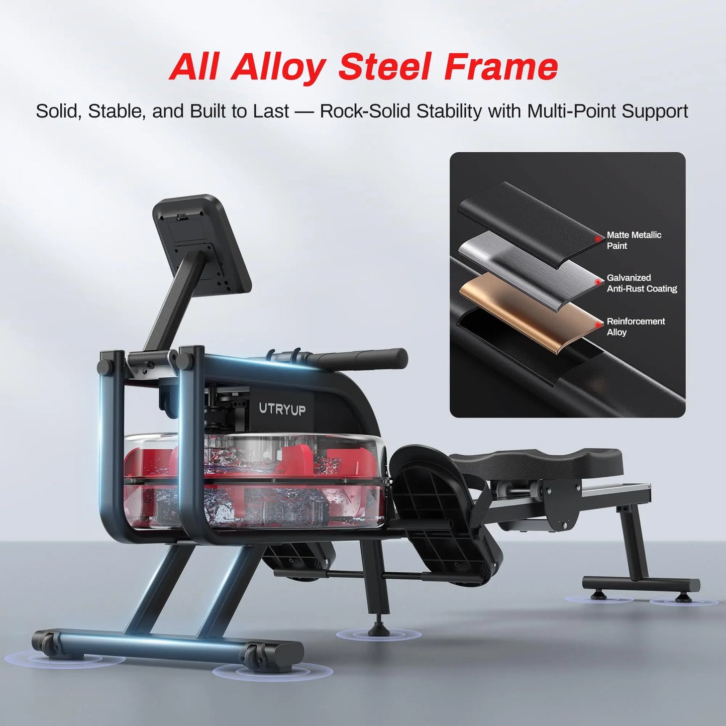 Utryup R05 Water Rower Magnetic Rowing Machine 16 Levels Quiet Resistance Foldable Compact Home Gym Fitness Equipment Black