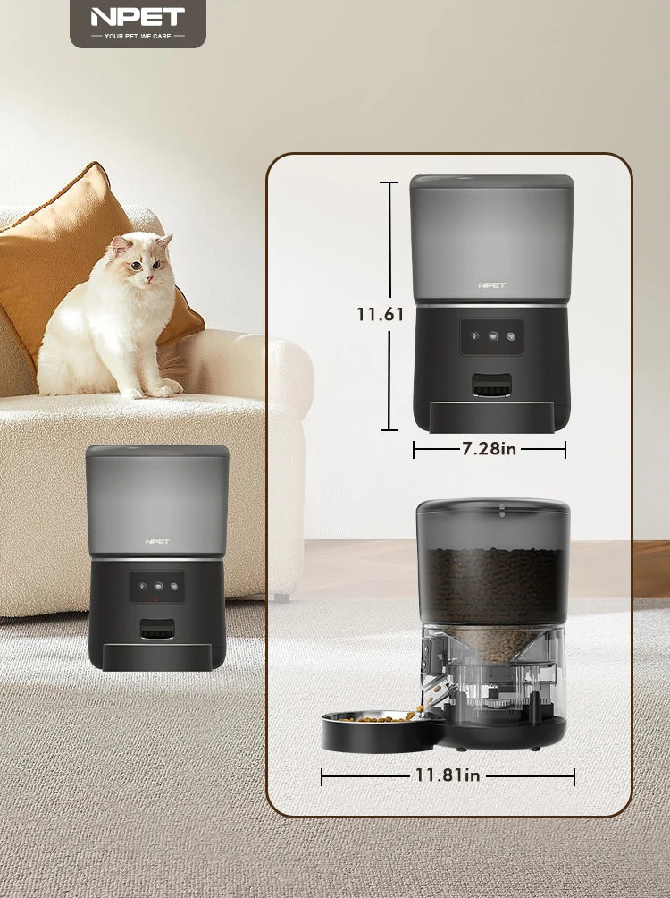 NPET 4L Smart Pet Feeder Automatic for Cats/Dogs with Stainless Steel Bowl - Customizable 1-9 Portions Food Dispenser with Timer