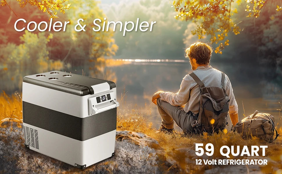 SIMZLIFE 55L Dual Zone Car Refrigerator 12/24V DC Portable Compressor Cooler Fridge Freezer for Camping Travel Truck