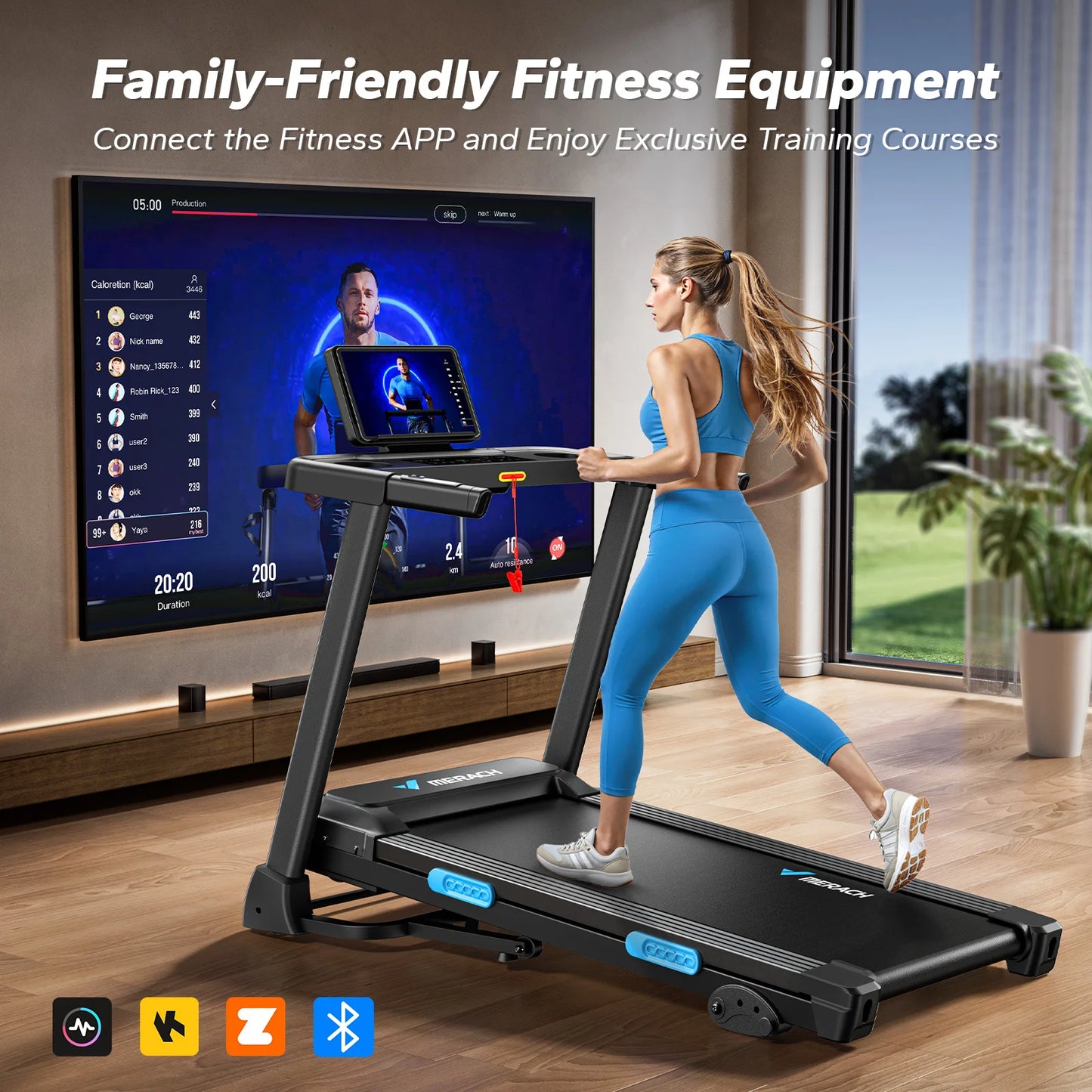 Merach Foldable Treadmill T12B1 Black Electric Home Use Multifunctional Double Deck Silicone Shock Cushion Heart Rate Monitoring