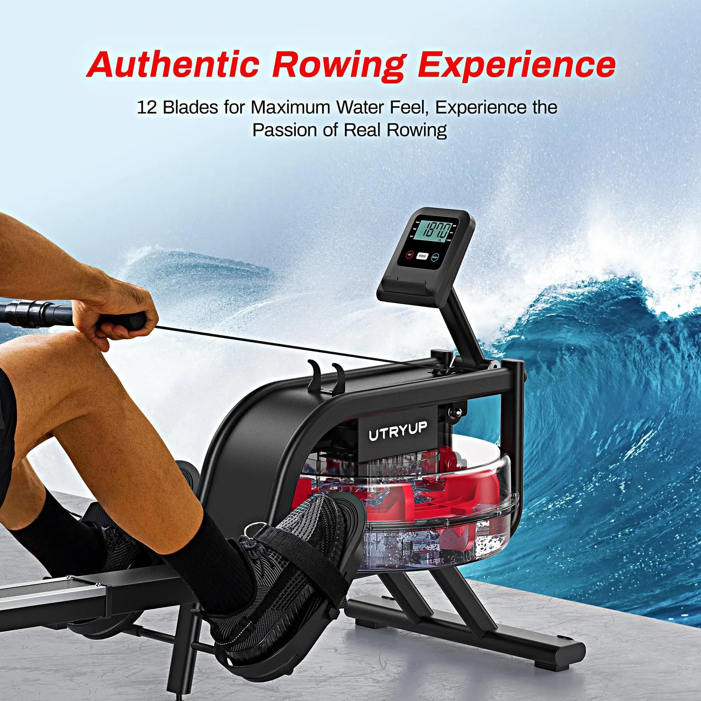 Utryup R05 Water Rower Magnetic Rowing Machine 16 Levels Quiet Resistance Foldable Compact Home Gym Fitness Equipment Black