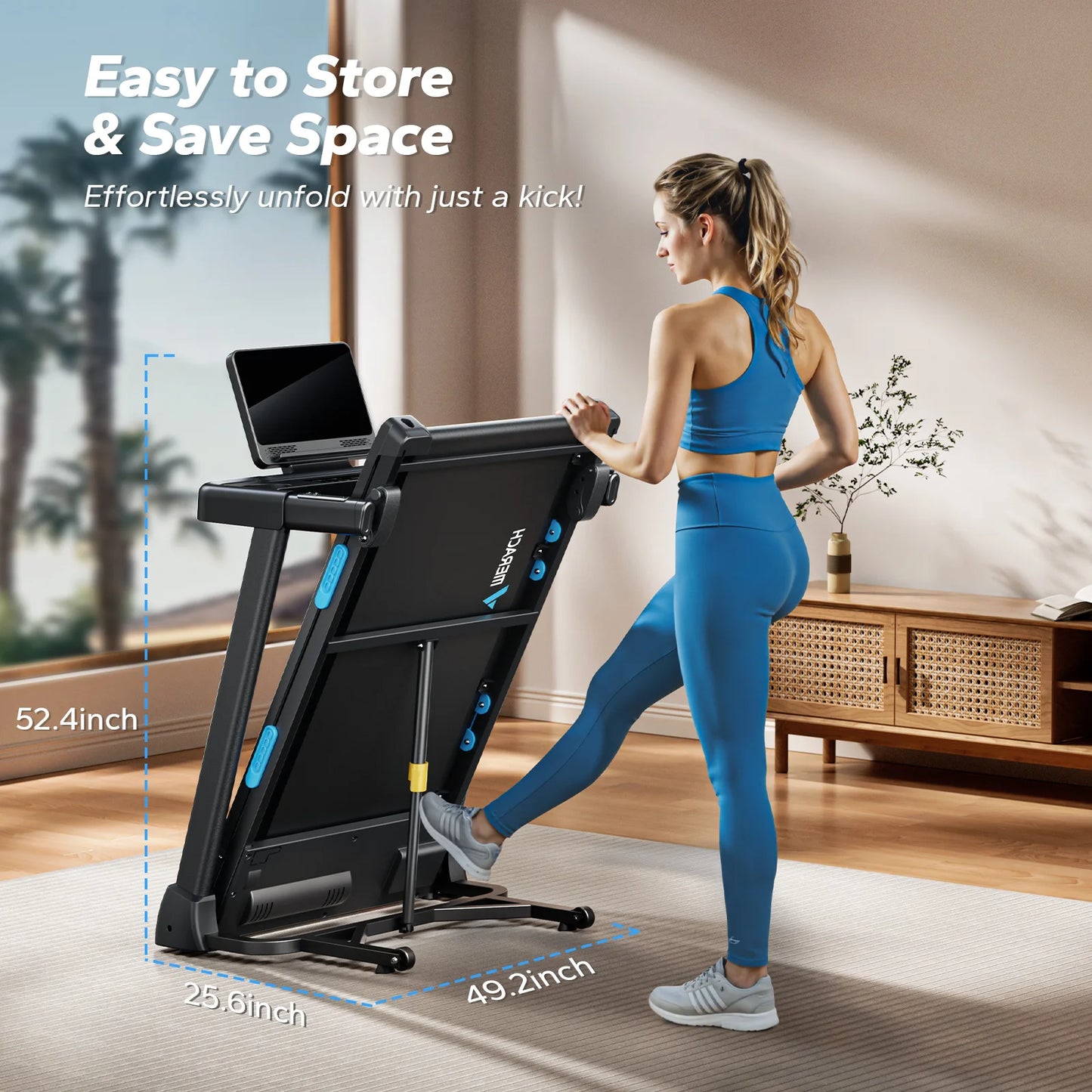 Merach Foldable Treadmill T12B1 Black Electric Home Use Multifunctional Double Deck Silicone Shock Cushion Heart Rate Monitoring
