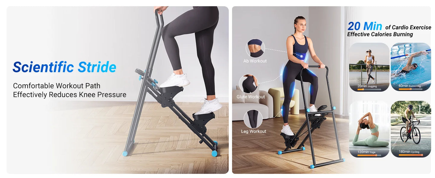 Merach Stair Stepper Home Gym Vertical Climber Compact Folding Full Body Workout Cardio Machine Black White Metal 300 Pounds Capacity