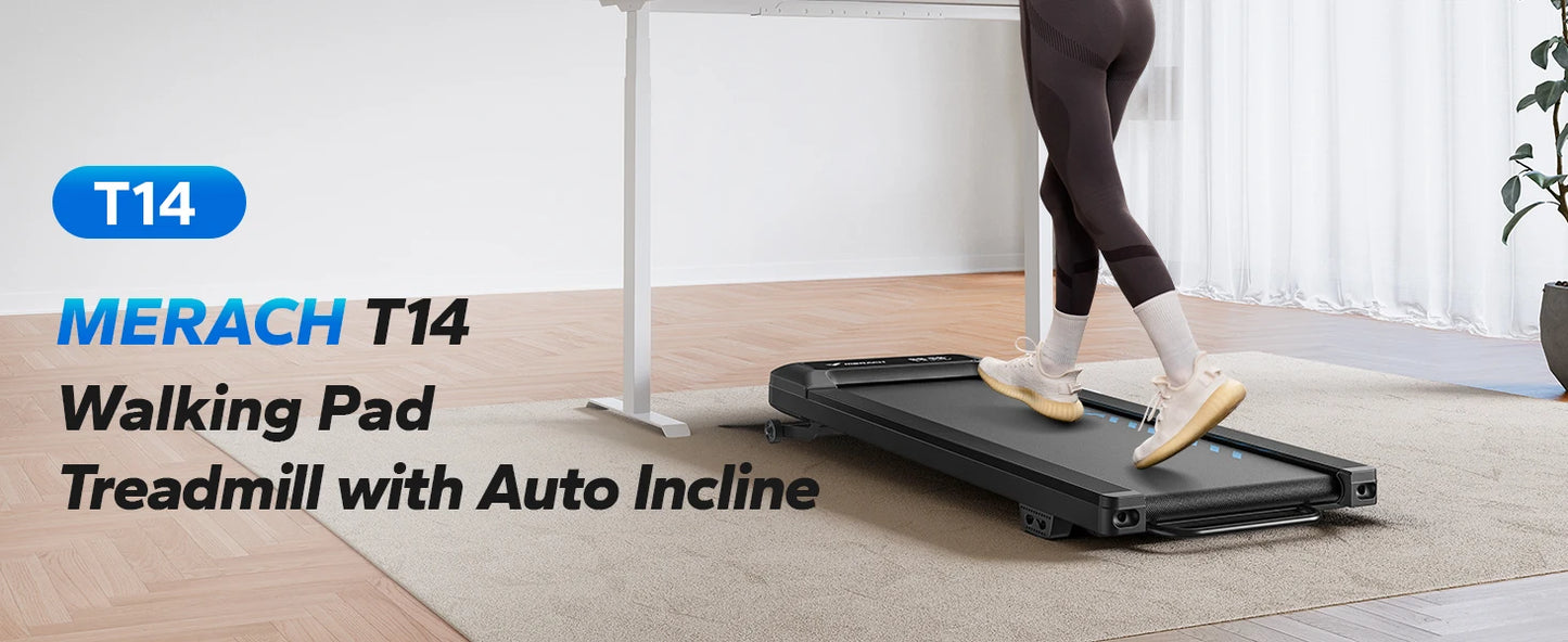 Merach Quiet Portable Walking Pad Under Desk Treadmill with Magnetic Remote Control and LED Display Home Gym Electric Treadmill Black T14