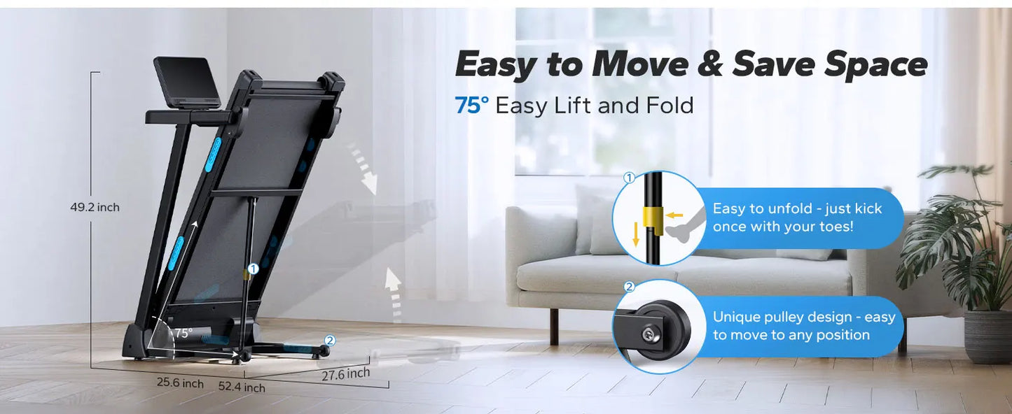 Merach Foldable Treadmill T12B1 Black Electric Home Use Multifunctional Double Deck Silicone Shock Cushion Heart Rate Monitoring