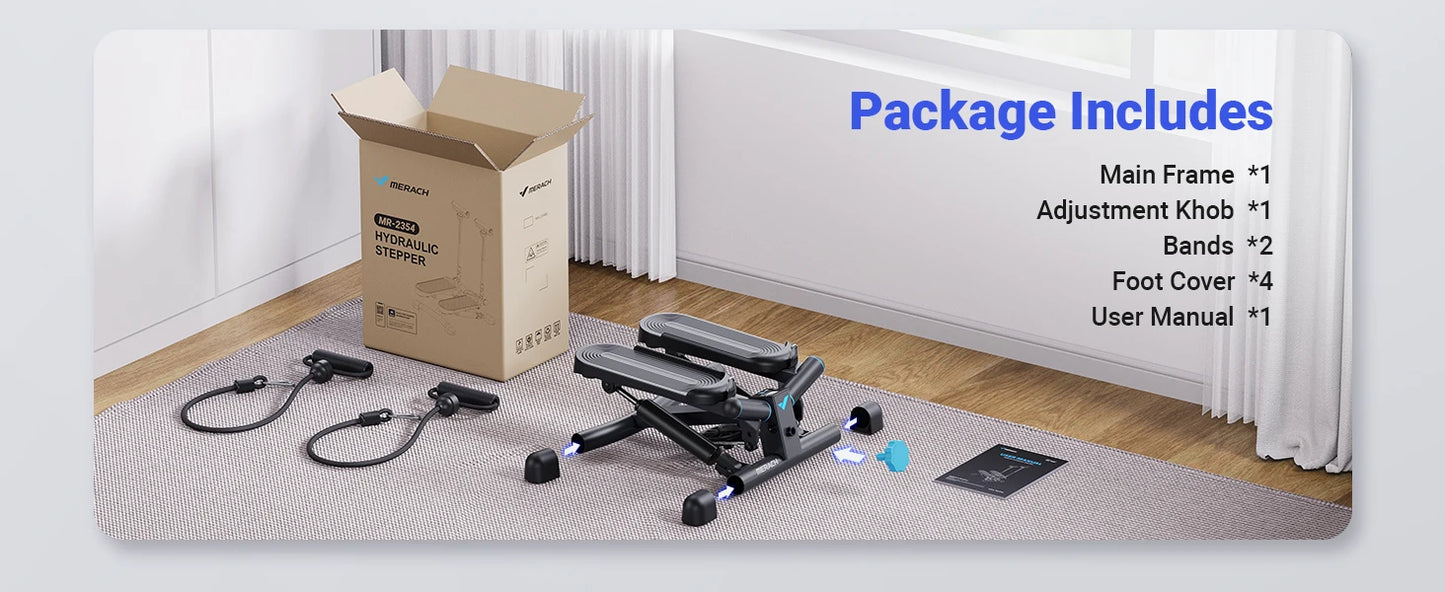 Merach Mini Stepper Black Twist Stair Stepper with Resistance Band 330 Pounds Capacity Fitness Equipment for Legs Muscles