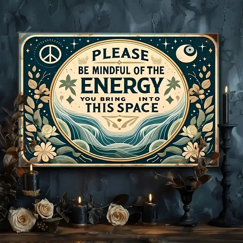 Retro Style Metal Sign 'Please Pay Attention to Energy' Room Decor Aluminum Sheet Metal Plaque Eye-catching Wall Art