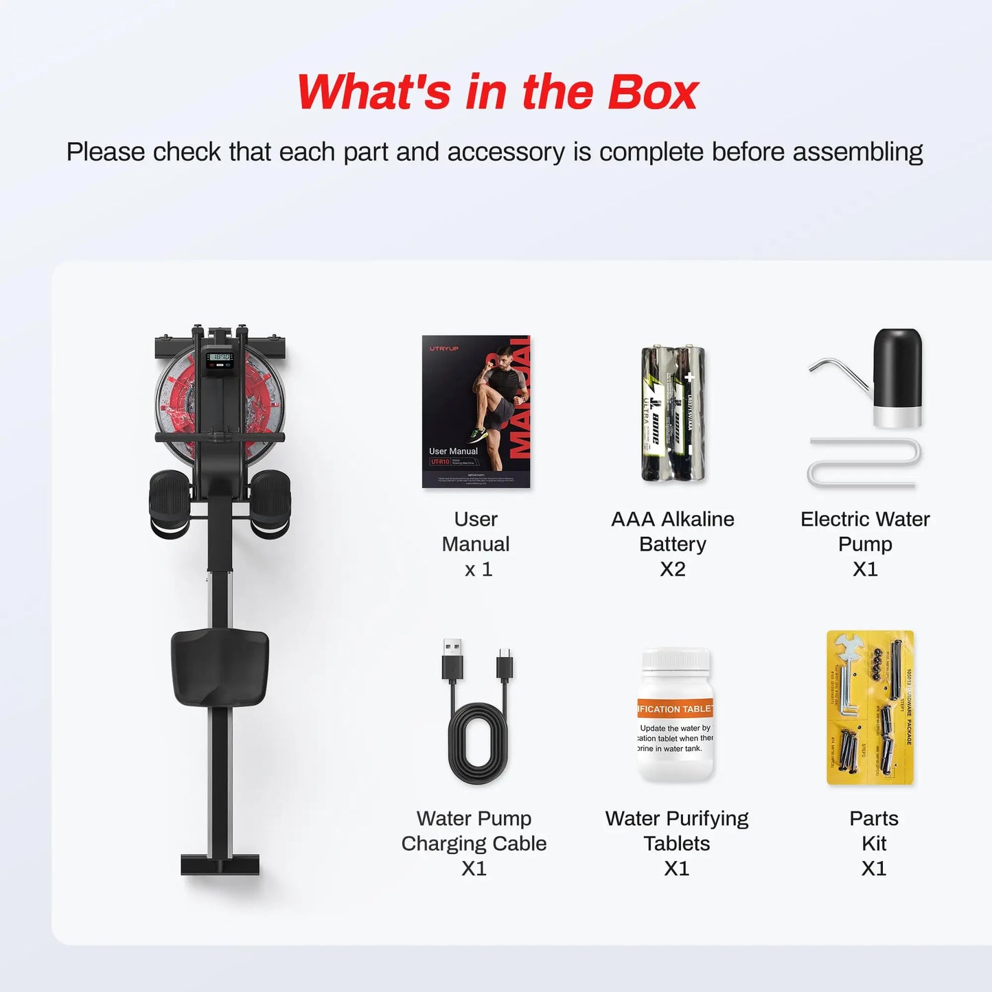 Utryup R05 Water Rower Magnetic Rowing Machine 16 Levels Quiet Resistance Foldable Compact Home Gym Fitness Equipment Black