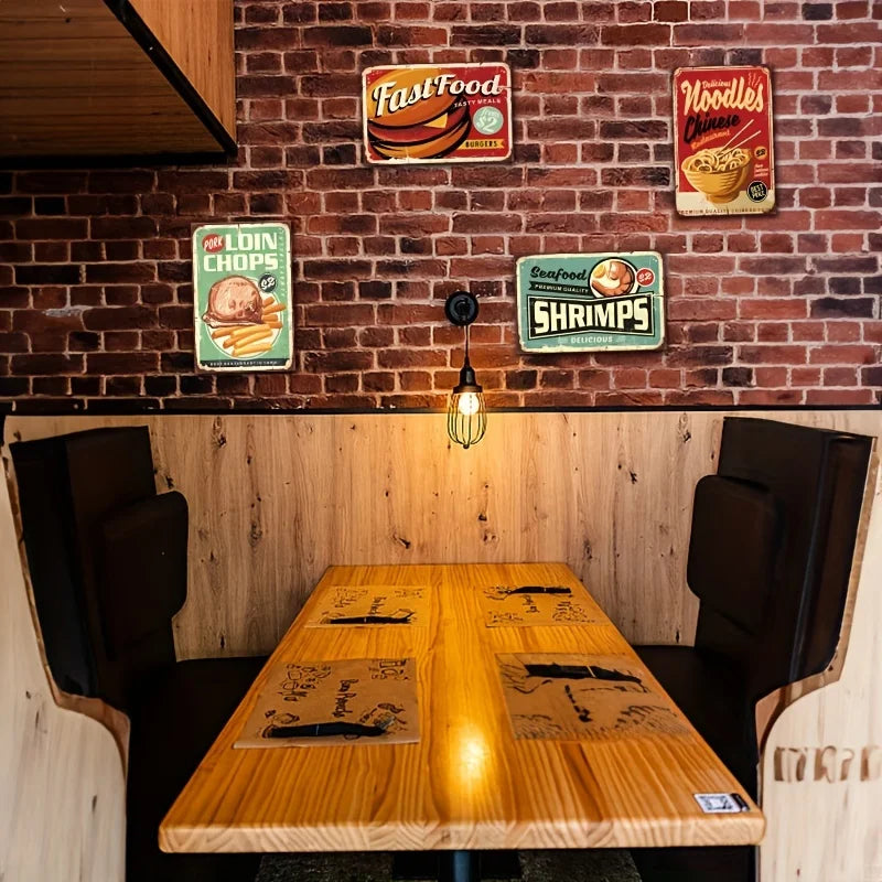 6pcs Retro Fast Food Metal Tin Sign Set Classic Vintage Wall Art for Bar Cafe Restaurant Iron Art Rectangle American Style