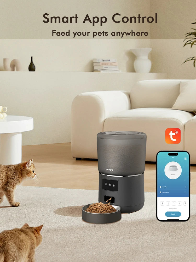 NPET 4L Smart Pet Feeder Automatic for Cats/Dogs with Stainless Steel Bowl - Customizable 1-9 Portions Food Dispenser with Timer