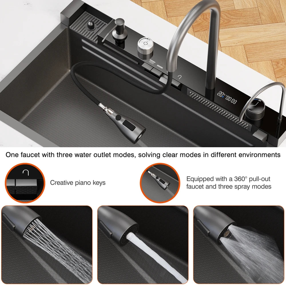 33x22 Inch Nano Black Household Kitchen Sink Workstation