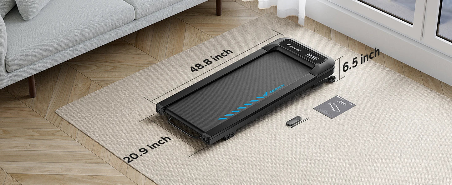 Merach Quiet Portable Walking Pad Under Desk Treadmill with Magnetic Remote Control and LED Display Home Gym Electric Treadmill Black T14
