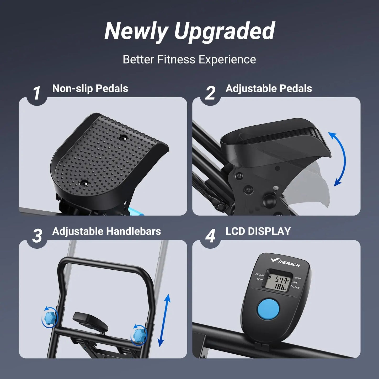 Merach Stair Stepper Home Gym Vertical Climber Compact Folding Full Body Workout Cardio Machine Black White Metal 300 Pounds Capacity