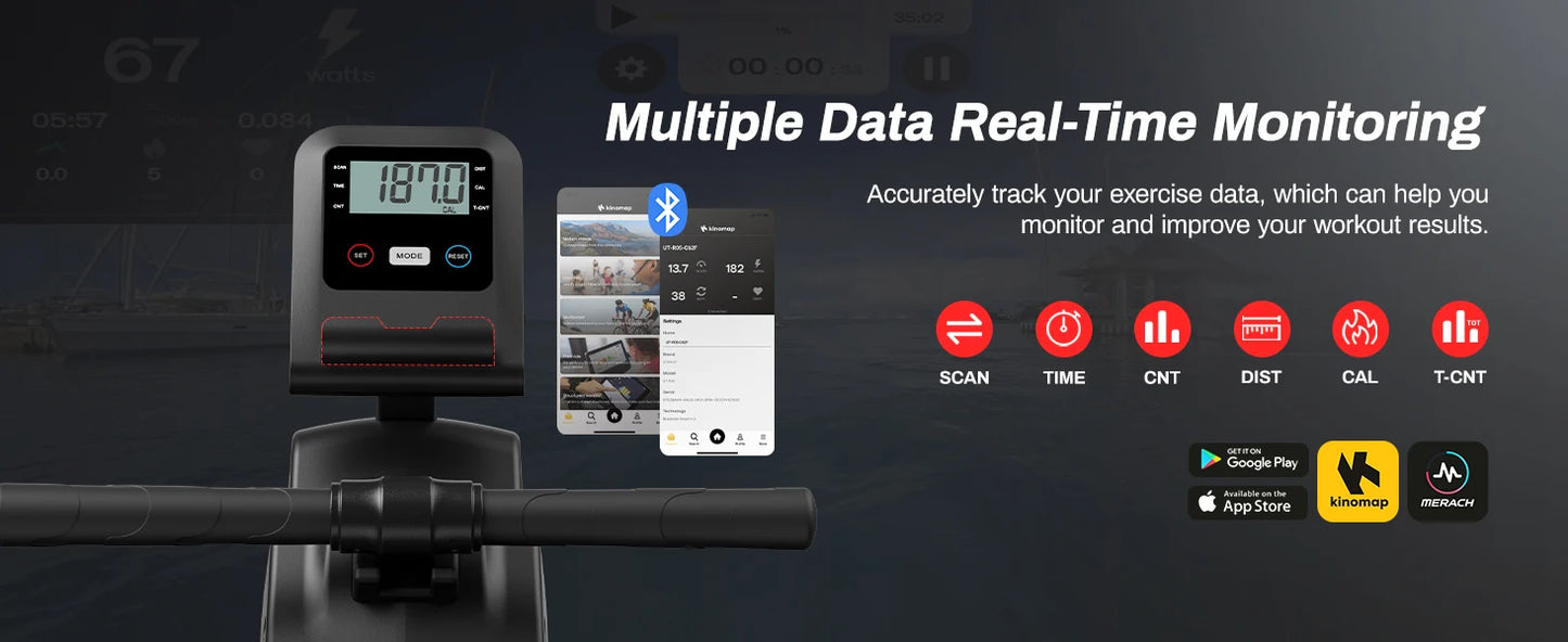 Utryup R05 Water Rower Magnetic Rowing Machine 16 Levels Quiet Resistance Foldable Compact Home Gym Fitness Equipment Black