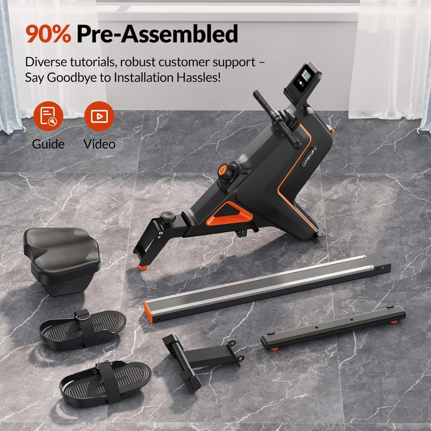 Utryup R05 Water Rower Magnetic Rowing Machine 16 Levels Quiet Resistance Foldable Compact Home Gym Fitness Equipment Black