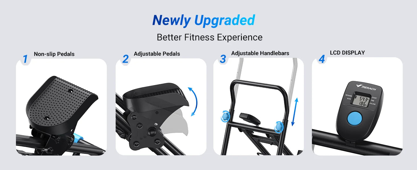 Merach Stair Stepper Home Gym Vertical Climber Compact Folding Full Body Workout Cardio Machine Black White Metal 300 Pounds Capacity