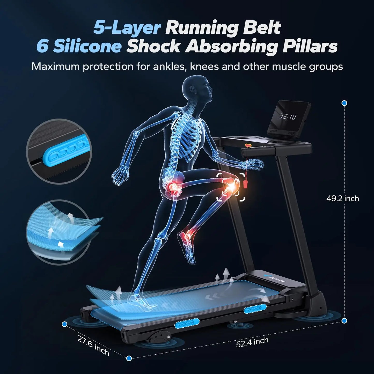 Merach Foldable Treadmill T12B1 Black Electric Home Use Multifunctional Double Deck Silicone Shock Cushion Heart Rate Monitoring