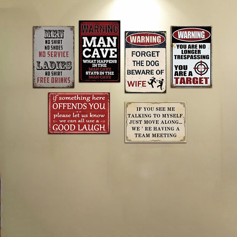 6pcs Funny Metal Tin Sign – Sarcasm Signs Humorous Quote Sign, Wall Art for Man Caves, Home Offices, Pubs, Clubs, Bars,8x12in
