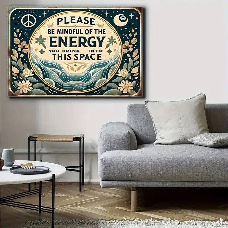 Retro Style Metal Sign 'Please Pay Attention to Energy' Room Decor Aluminum Sheet Metal Plaque Eye-catching Wall Art