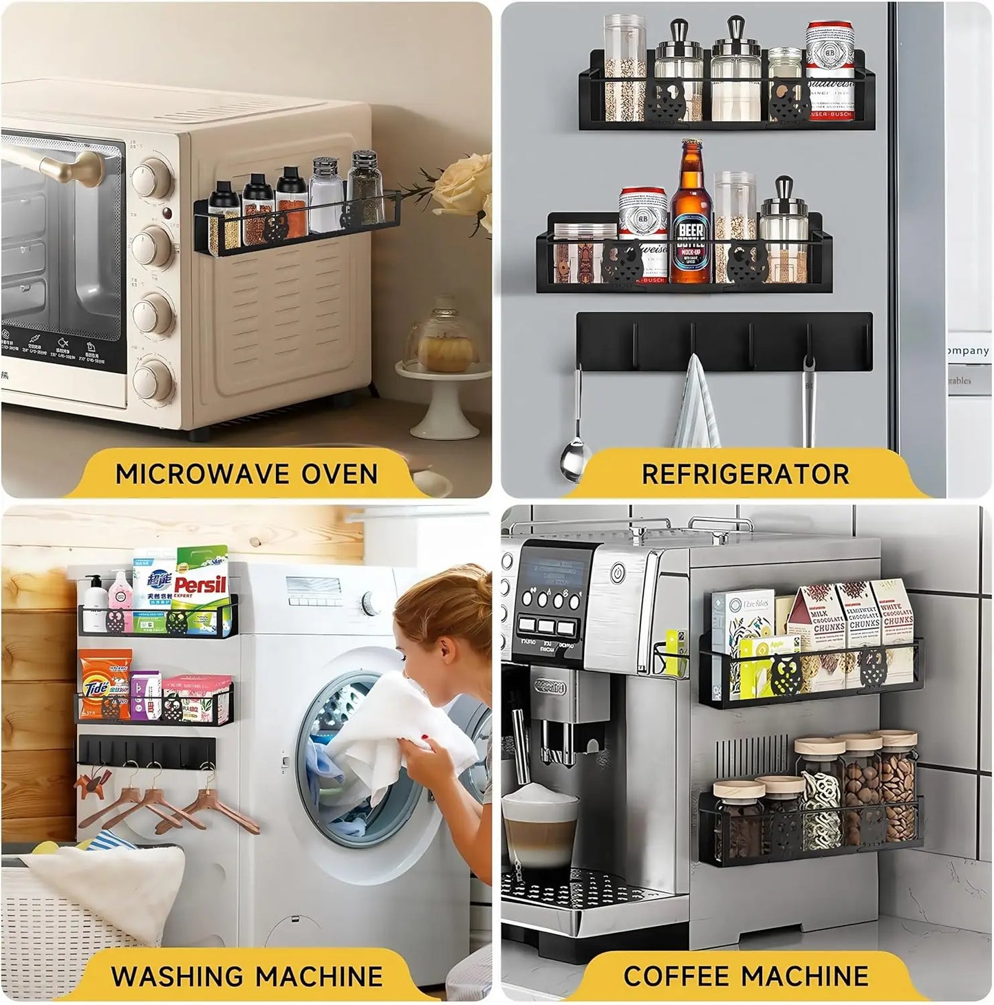 3 Pack Heavy-Duty Magnetic Spice Rack Moveable No Drilling Kitchen Organizer for Refrigerator Space Saving Storage