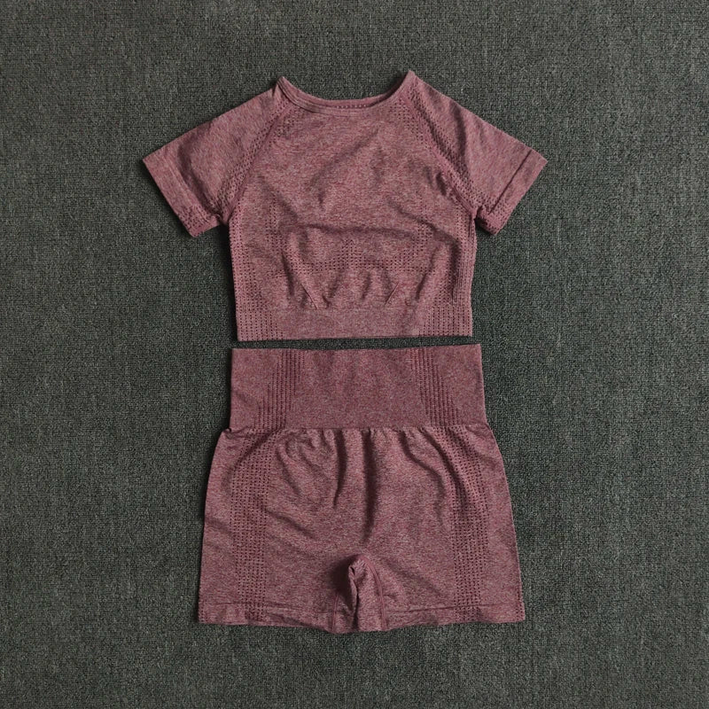 Wareballcn Seamless Yoga Set Crop Top High Waist Leggings