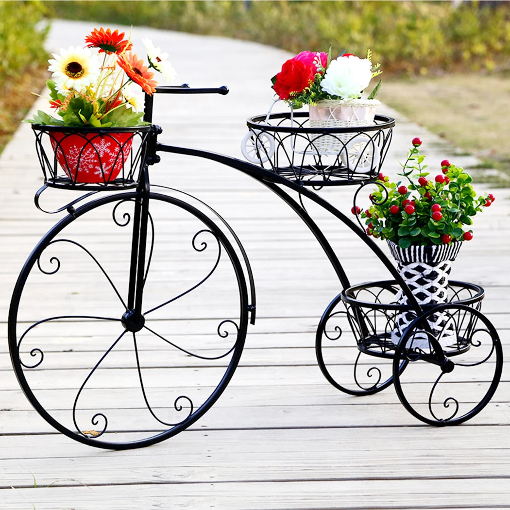 Tricycle Plant Stand Flower Pot Cart Bicycle Holder Rack for Home Garden Patio 3 Tiers Metal Assembly
