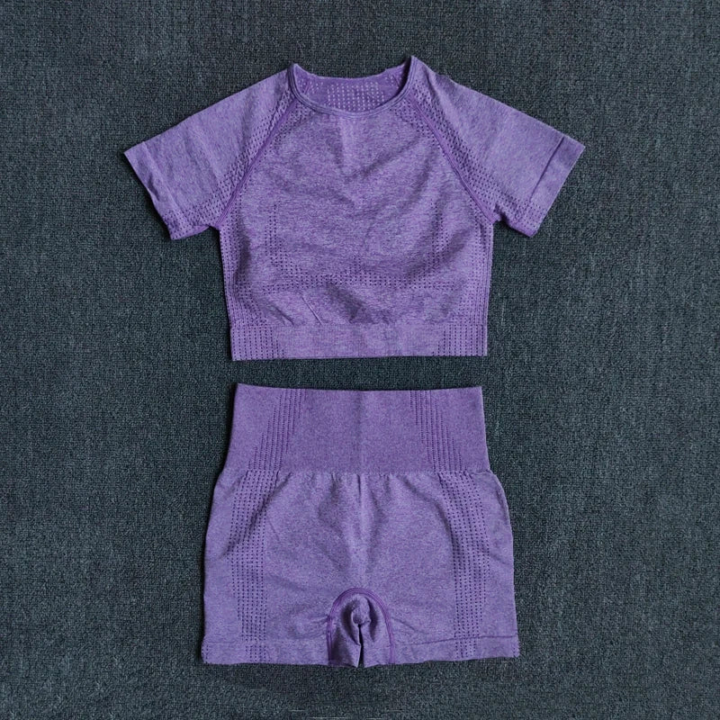 Wareballcn Seamless Yoga Set Crop Top High Waist Leggings