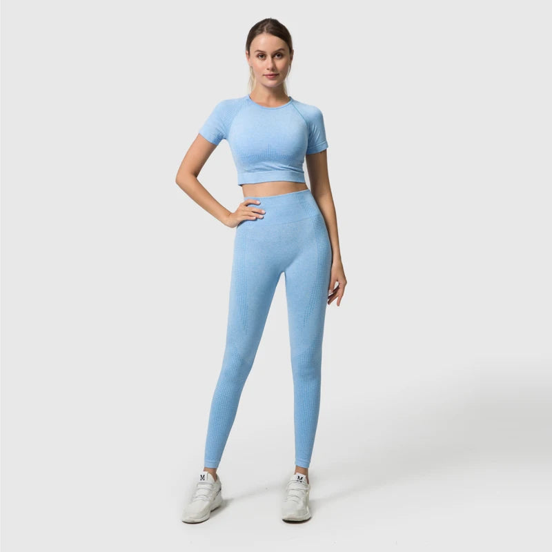 Wareballcn Seamless Yoga Set Crop Top High Waist Leggings