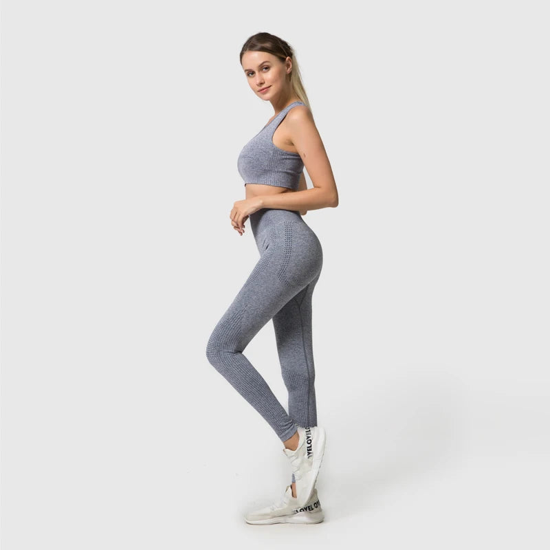 Wareballcn Seamless Yoga Set Crop Top High Waist Leggings