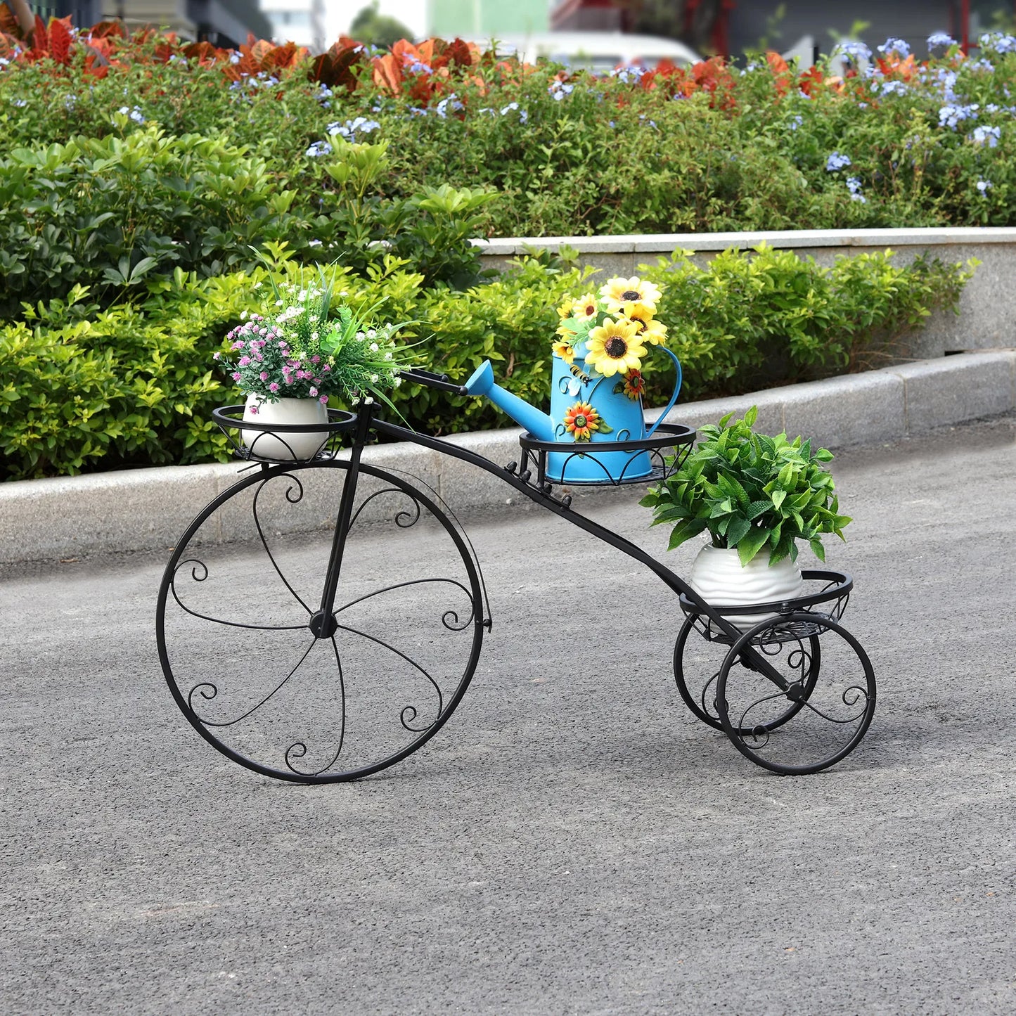 Tricycle Plant Stand Flower Pot Cart Bicycle Holder Rack for Home Garden Patio 3 Tiers Metal Assembly