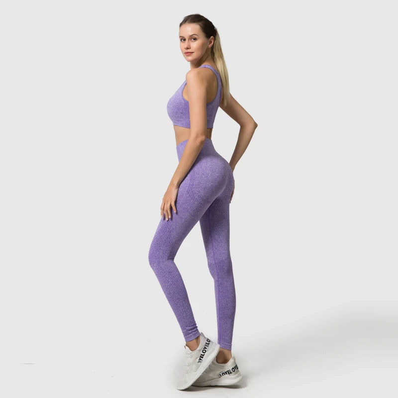 Wareballcn Seamless Yoga Set Crop Top High Waist Leggings