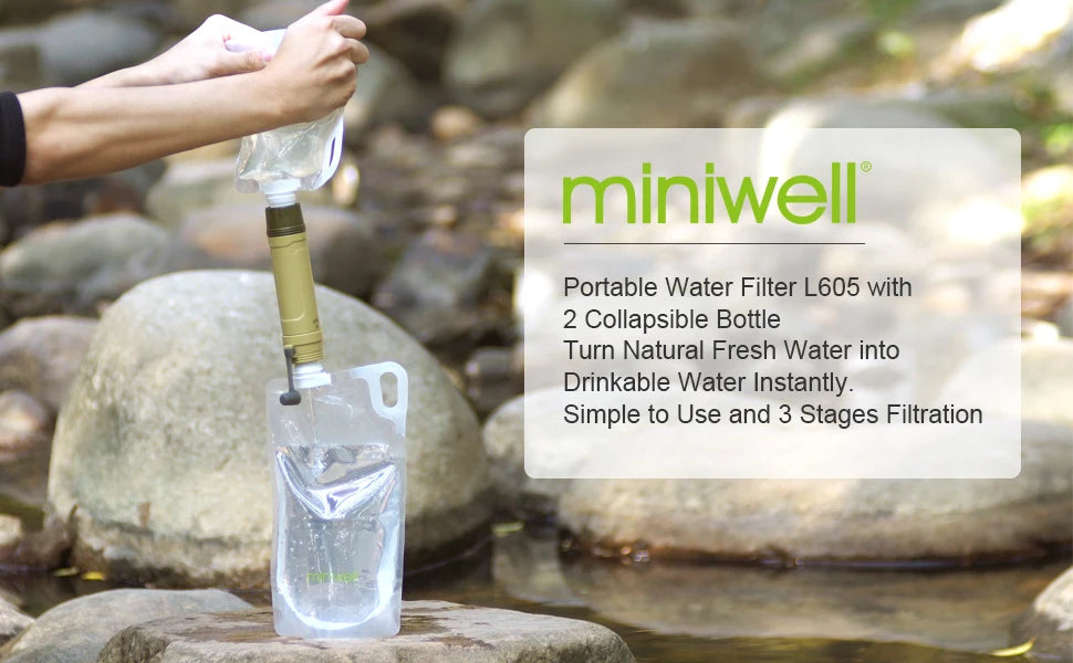 Miniwell Portable Water Filter 0.1 Micron UF Carbon Activated Coconut Shell Emergency Outdoor Camping Hiking Survival Filter